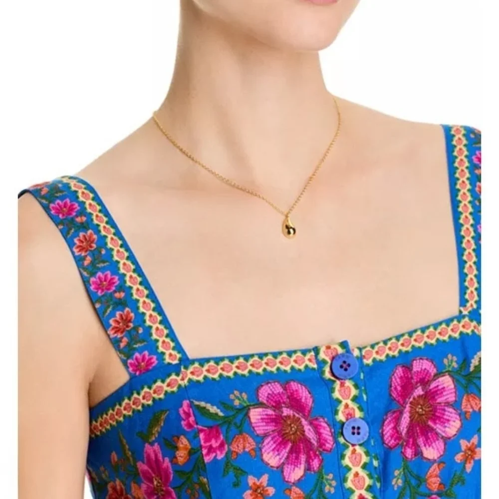 FARM RIO Blue Summer Fruit Scarf Romper
 FloraL Square Neck Wide Straps Beading - Picture 6 of 16